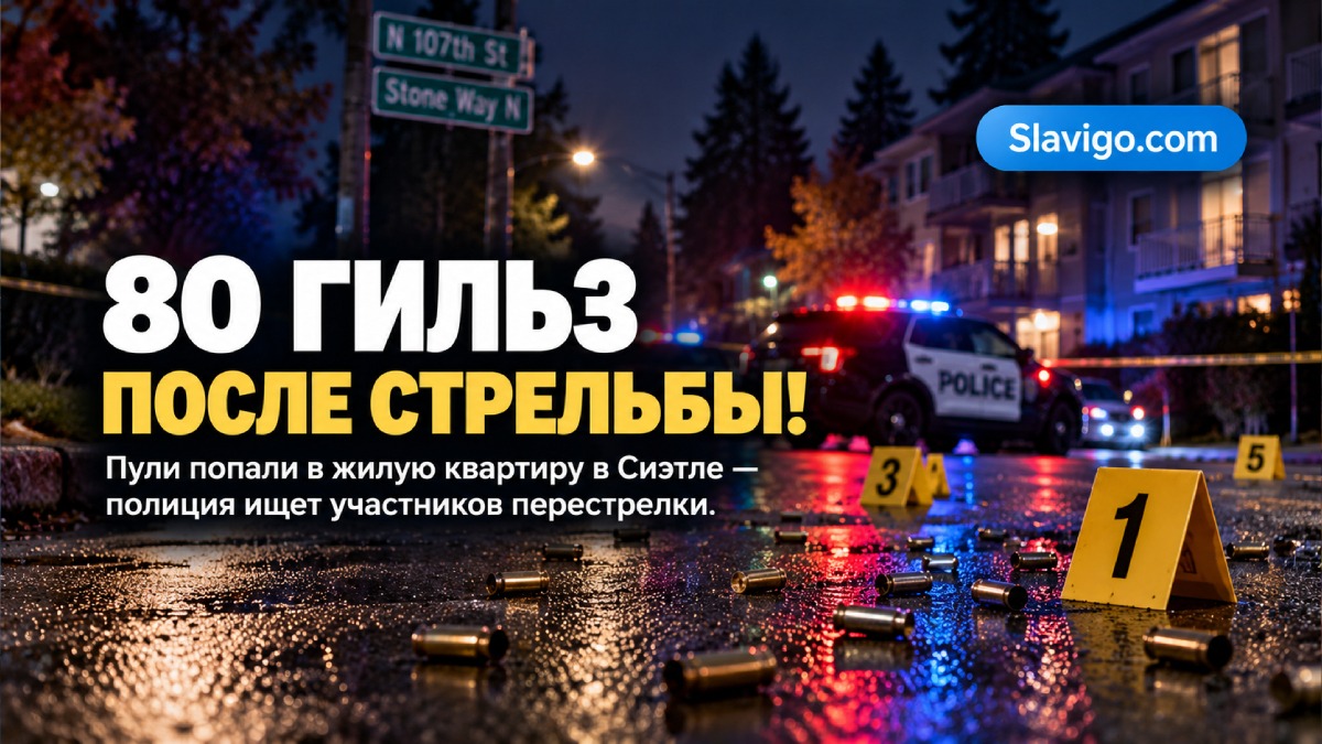 Seattle neighborhood street intersection with crime scene investigators and police vehicles on a wet autumn morning, no victims visible в штате Вашингтон