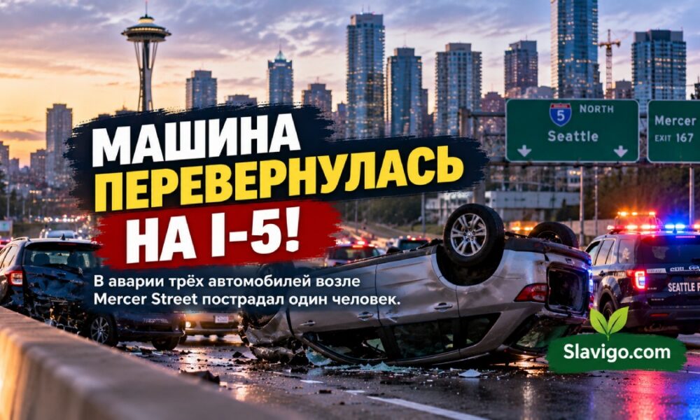 В Seattle после опрокидывания машины на I-5 пострадал человек