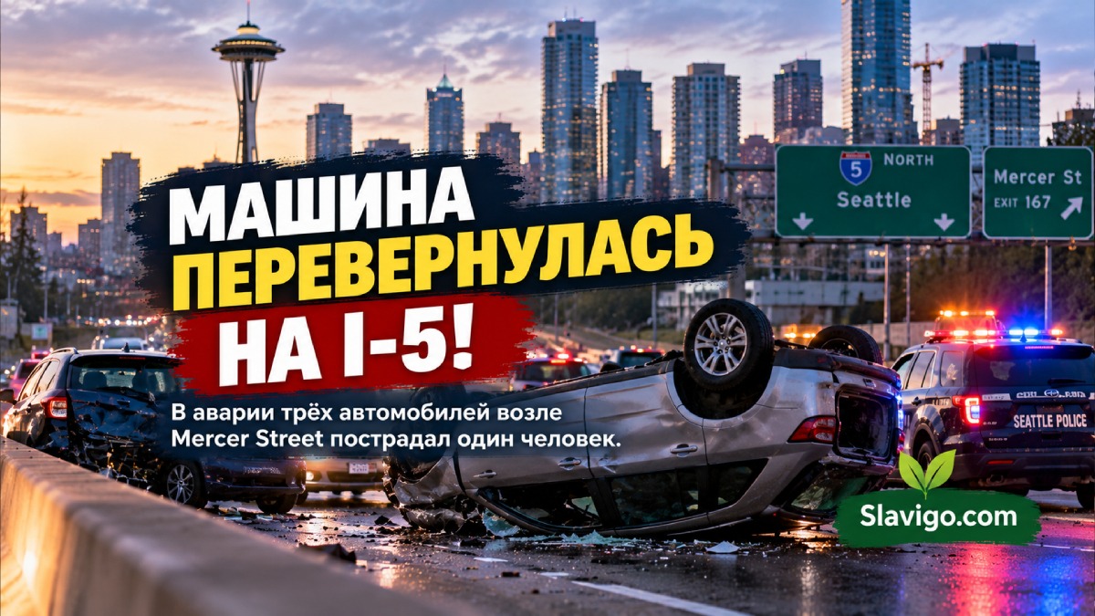 В Seattle после опрокидывания машины на I-5 пострадал человек