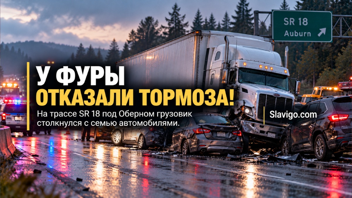 На SR 18 в Auburn грузовик потерял тормоза и столкнулся с несколькими машинами