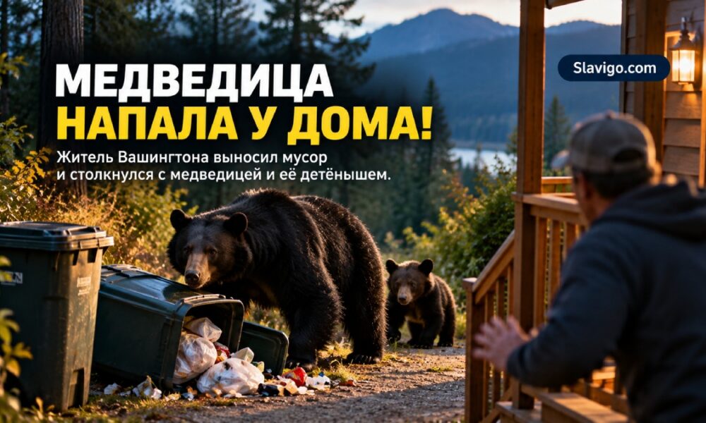 В районе Sultan медведица с медвежонком напала на жителя у дома