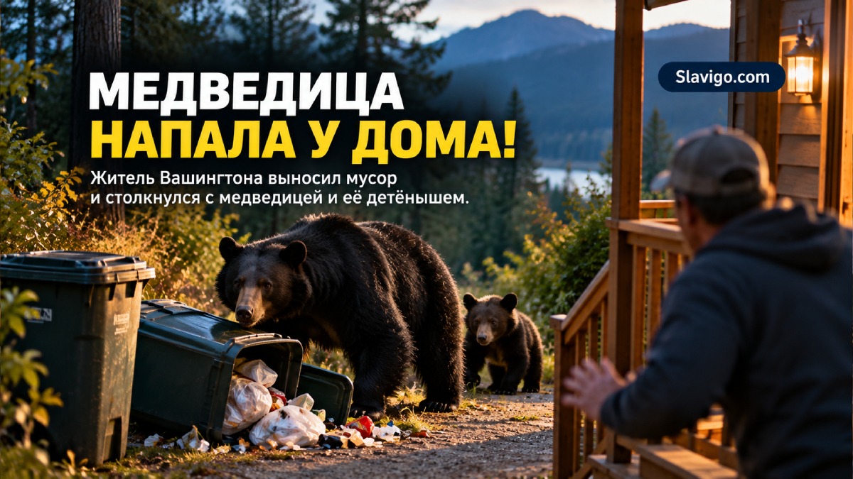 В районе Sultan медведица с медвежонком напала на жителя у дома
