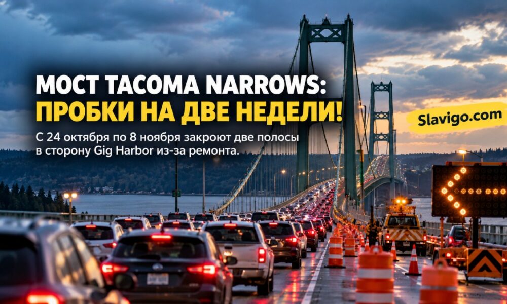 В Tacoma Narrows Bridge на две недели перекроют две полосы на запад