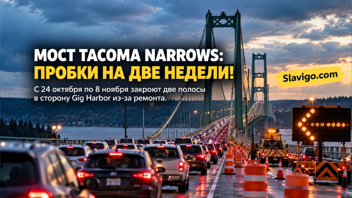 В Tacoma Narrows Bridge на две недели перекроют две полосы на запад