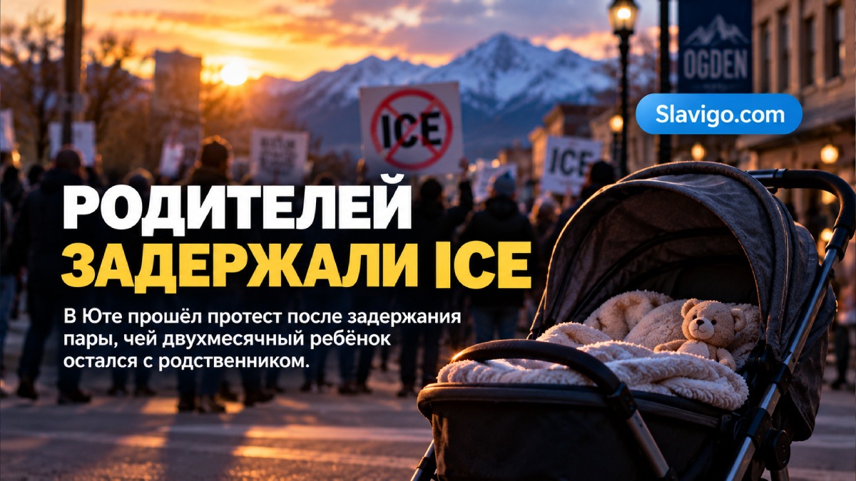 Жители собрались у государственного здания в Огдене на фоне осенних гор